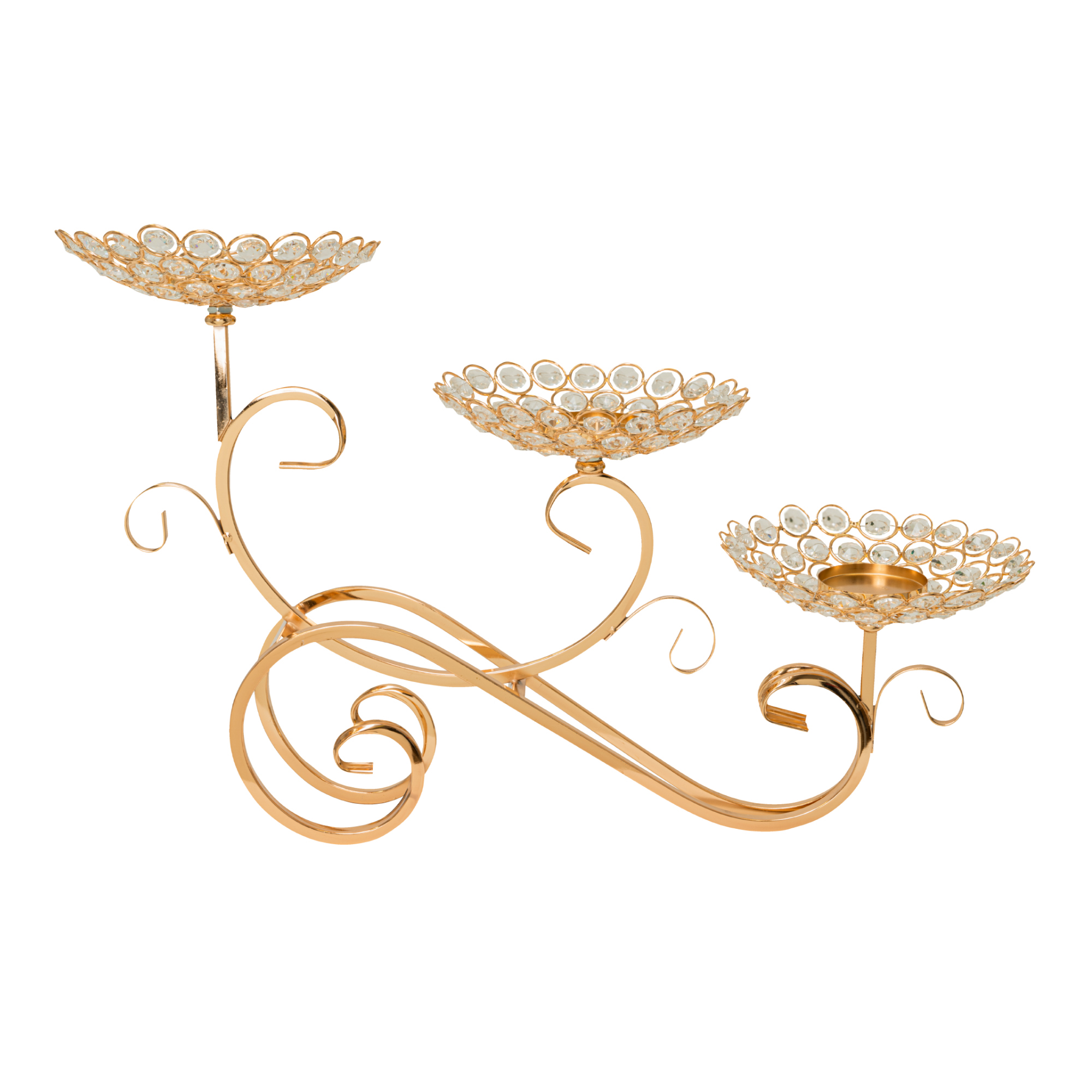 Crystal Bead Tabletop Low Candelabra - Gold