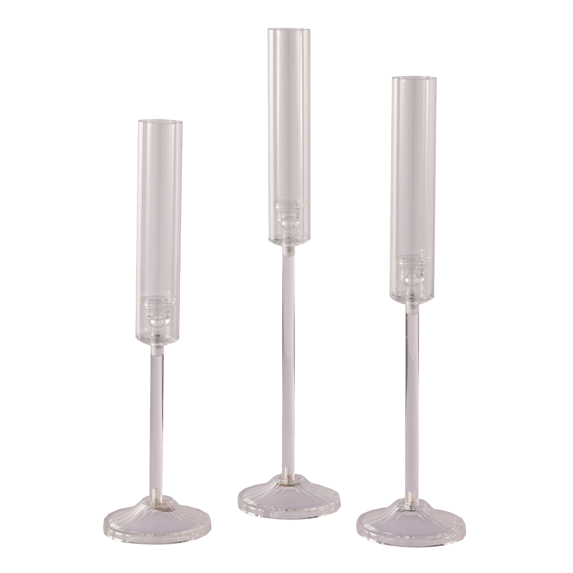 Acrylic Candle Holder with Cylinder Glass Shade 3pc Set