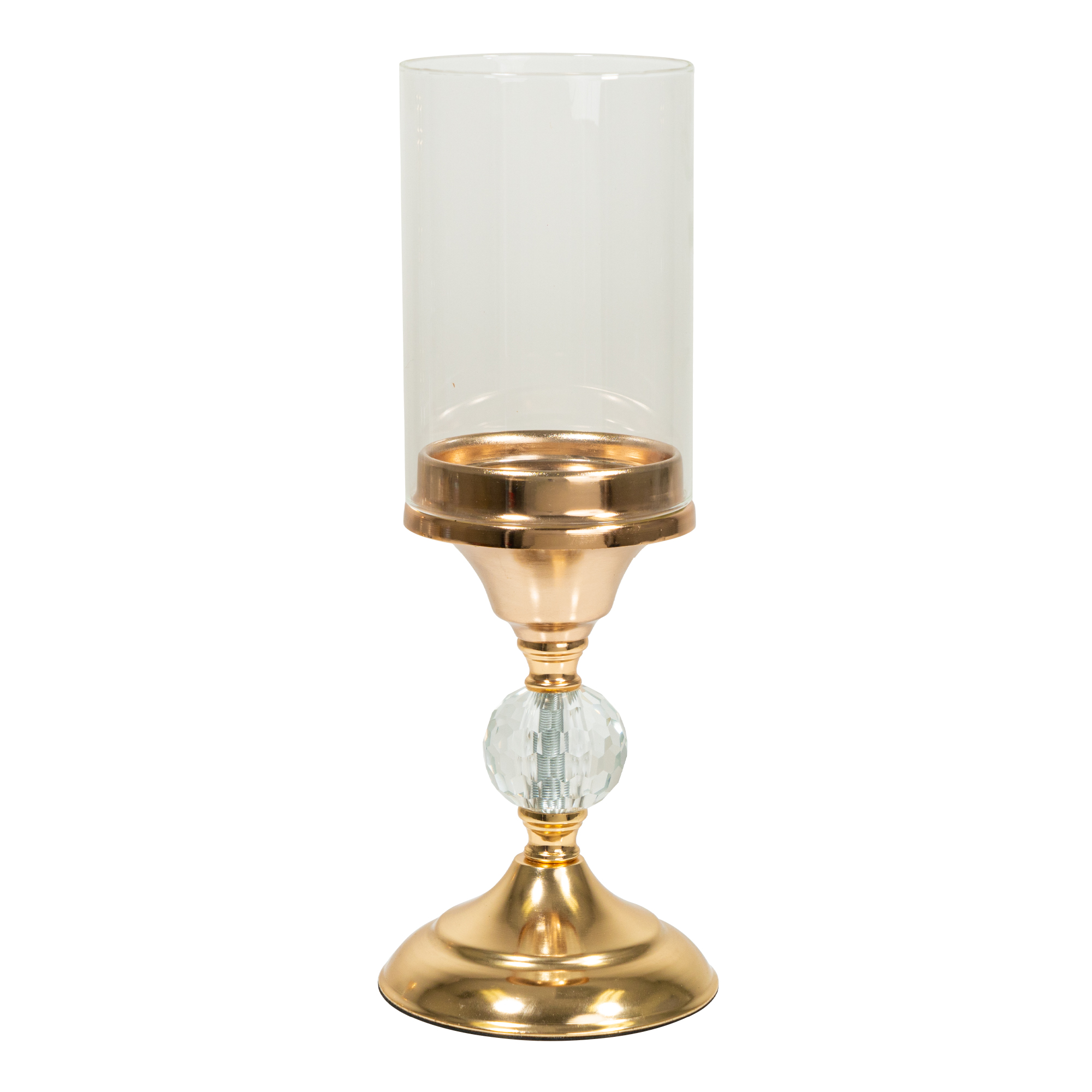 Metal Candle Holder With Cylinder Glass Shade 12½" -  Gold