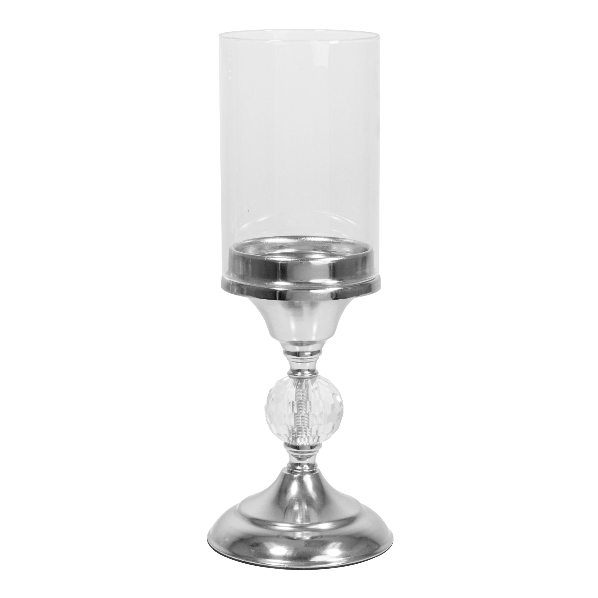 Metal Candle Holder With Cylinder Glass Shade 12½" -  Silver