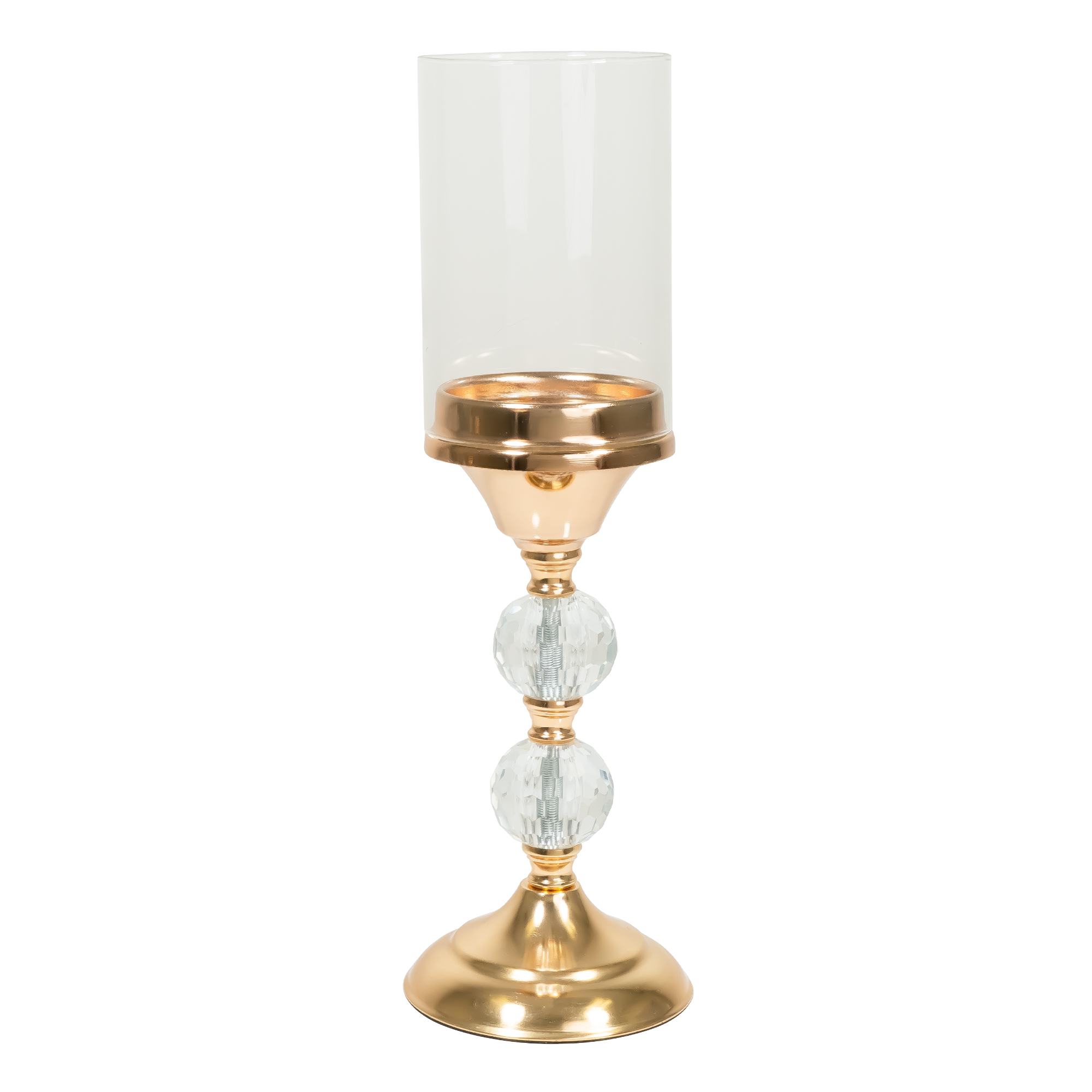 Metal Candle Holder With Cylinder Glass Shade 15½" -  Gold