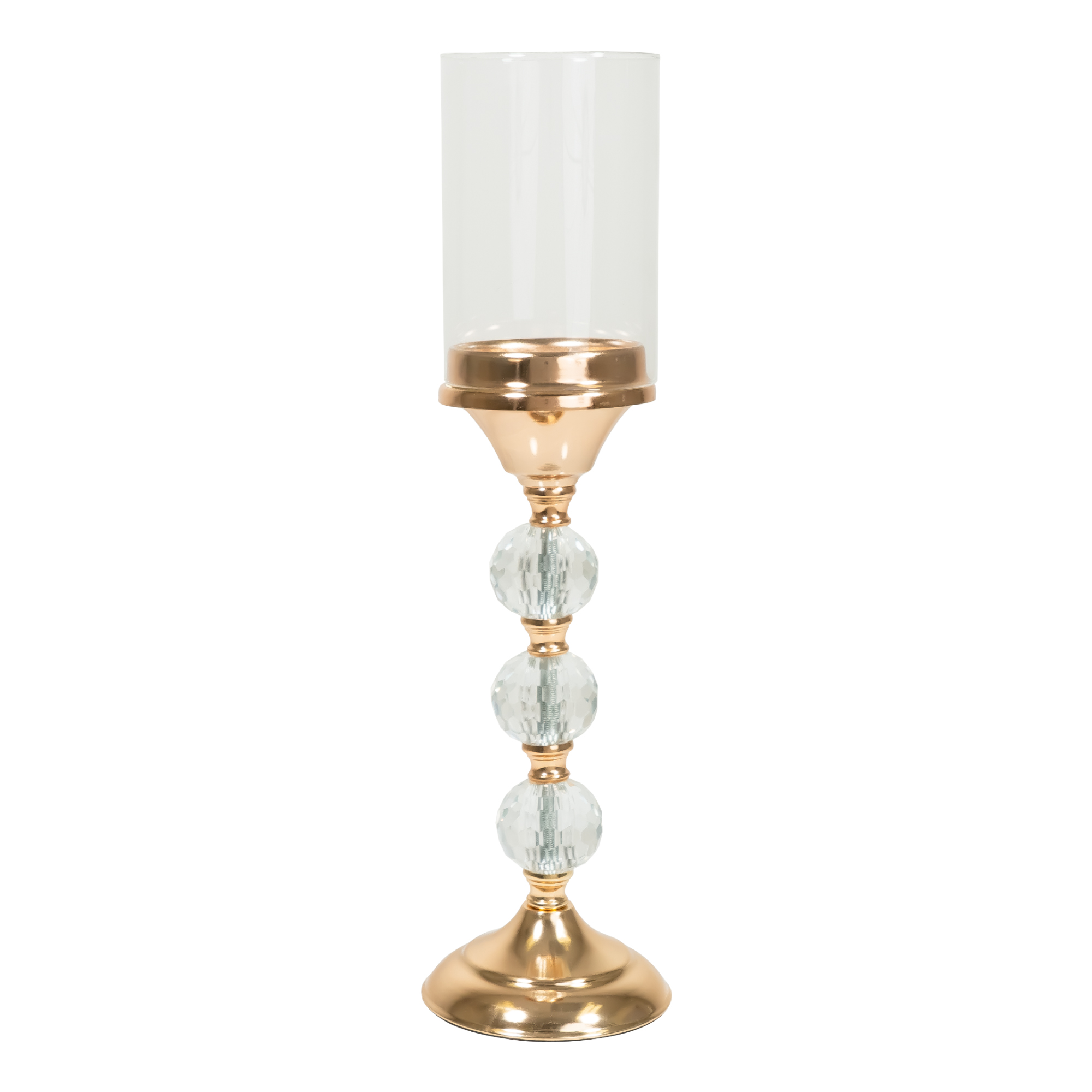 Metal Candle Holder With Cylinder Glass Shade 17¾" -  Gold