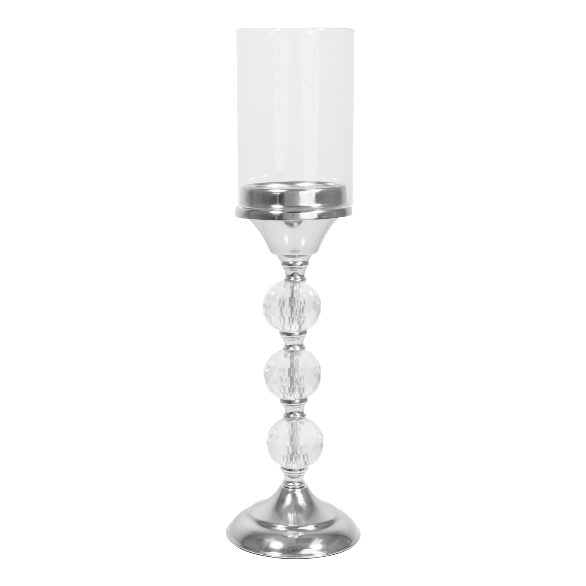 Metal Candle Holder With Cylinder Glass Shade 17¾" -  Silver
