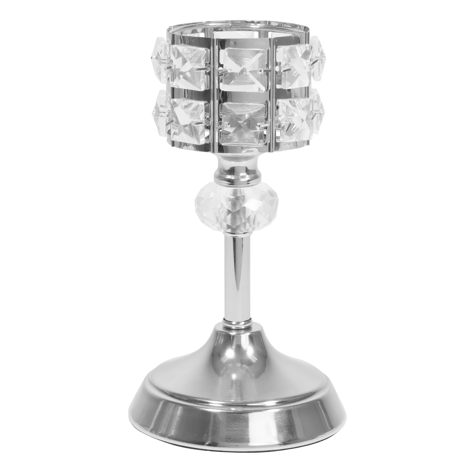 Metal Crystal Embellished Candle Holder 7¾" -  Silver