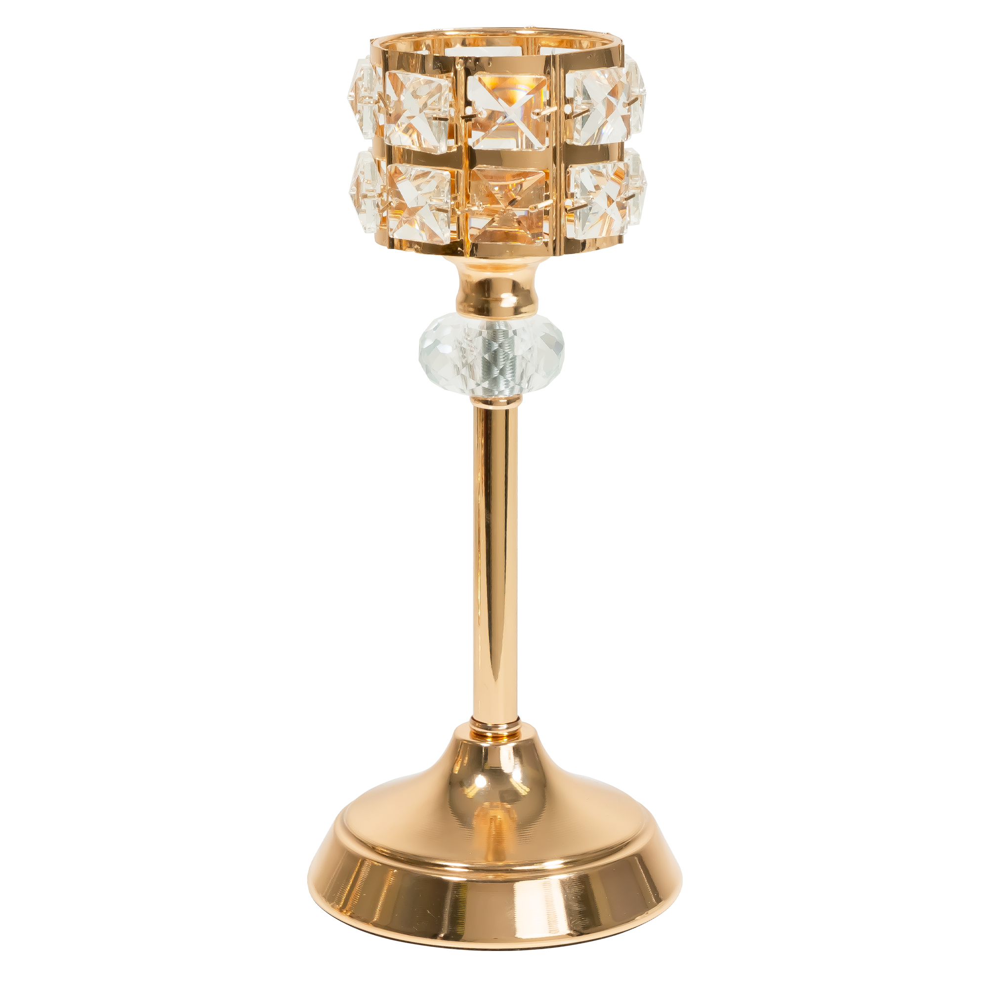 Metal Crystal Embellished Candle Holder 9½" -  Gold