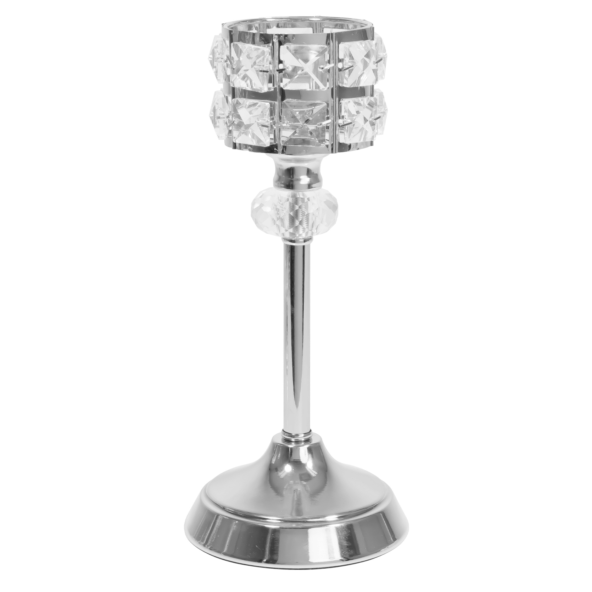 Metal Crystal Embellished Candle Holder 9½" -  Silver
