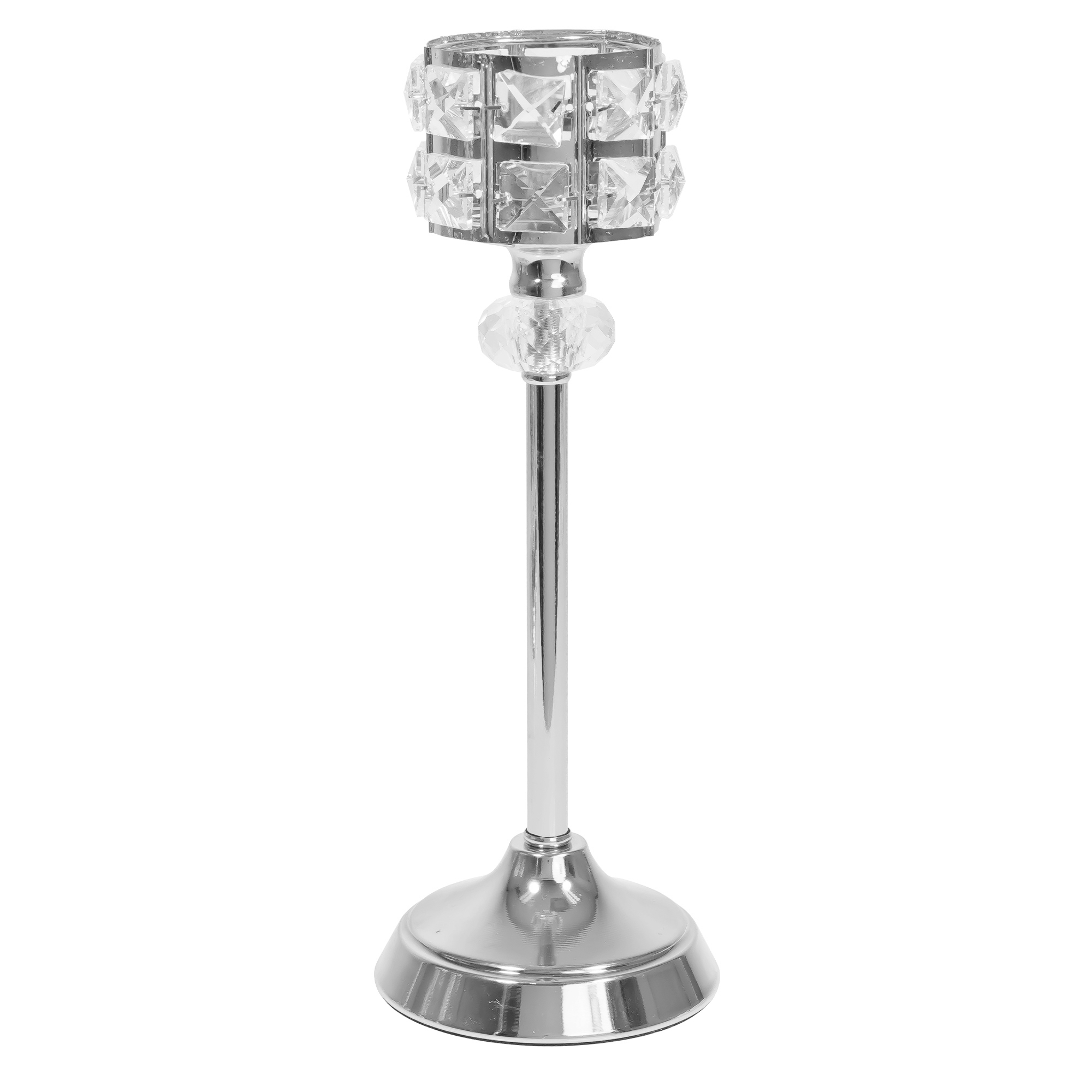 Metal Crystal Embellished Candle Holder 11½" -  Silver