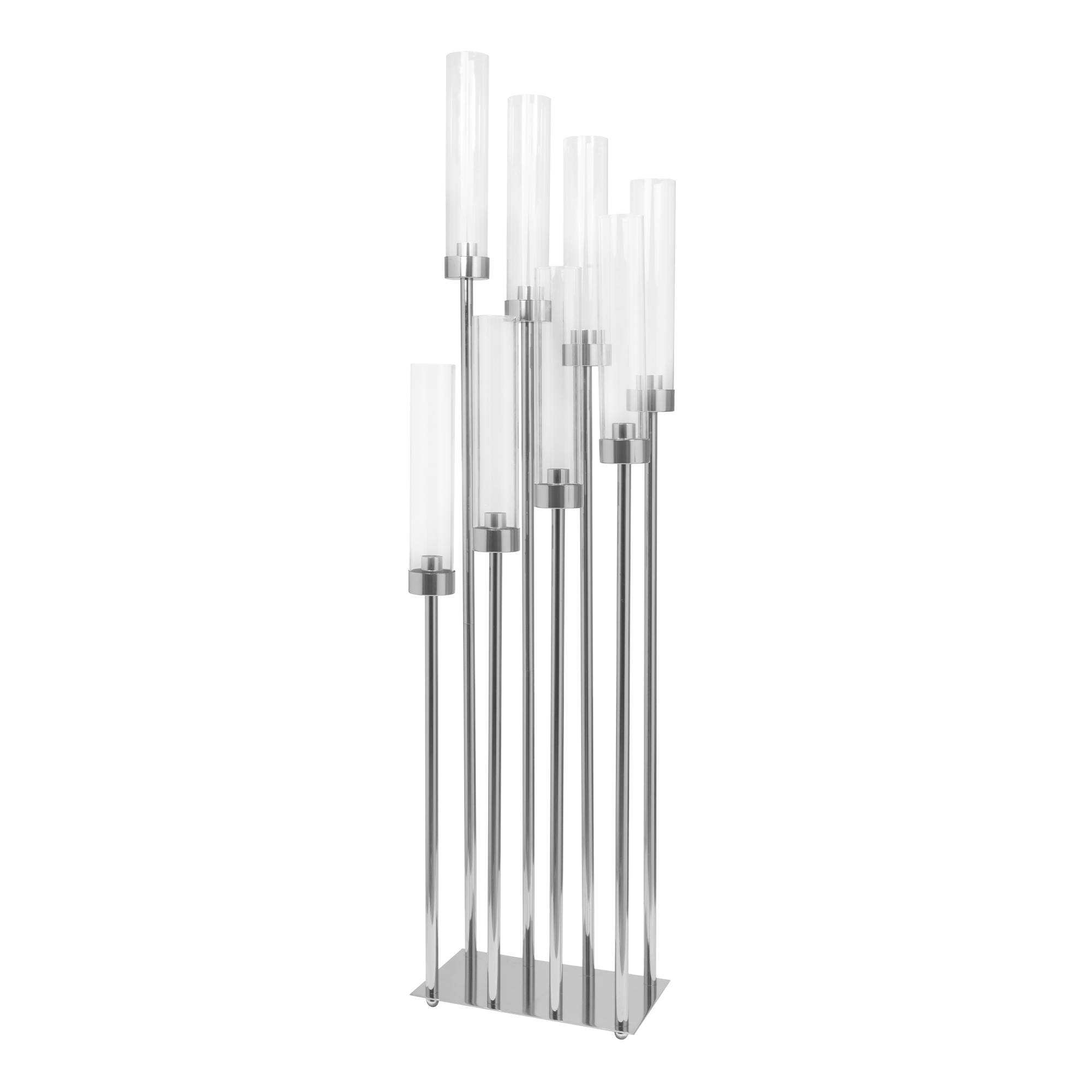 Rectangular Eight Arm Cluster Candle Holder 42" - Silver