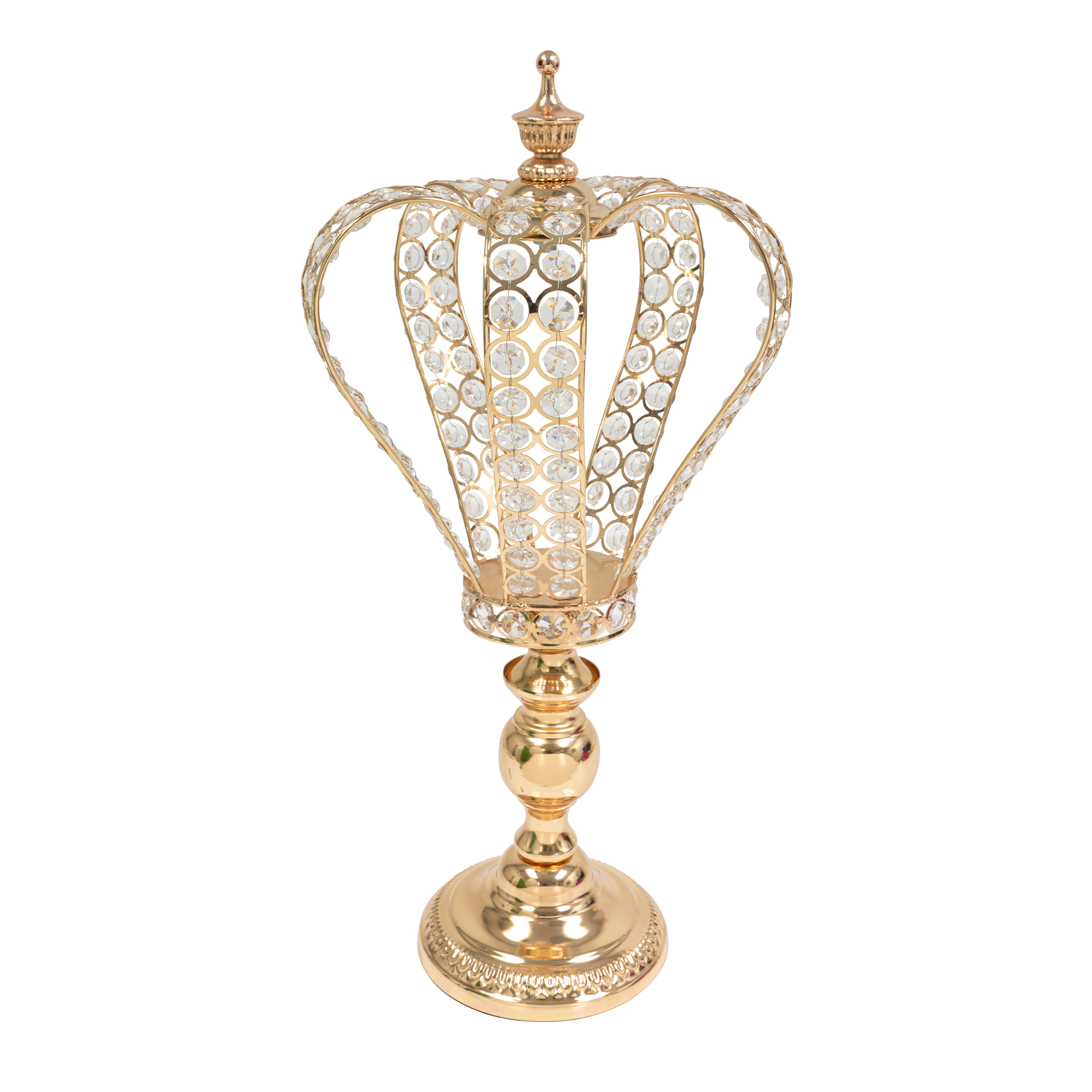 Metal and Crystal Crown Centerpiece Riser 20" - Gold