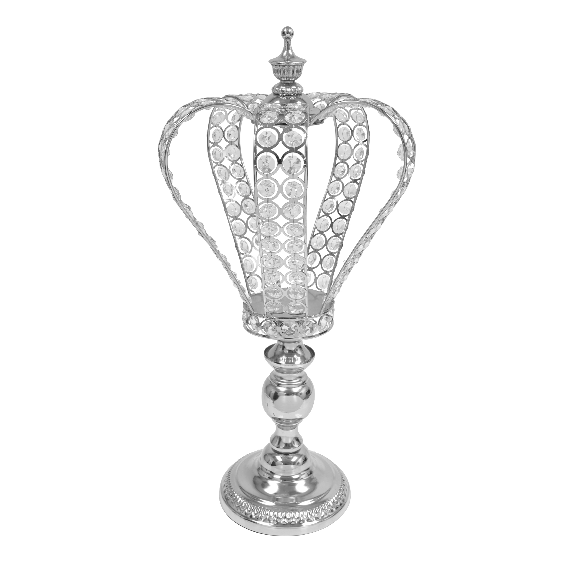 Metal and Crystal Crown Centerpiece Riser 20" - Silver