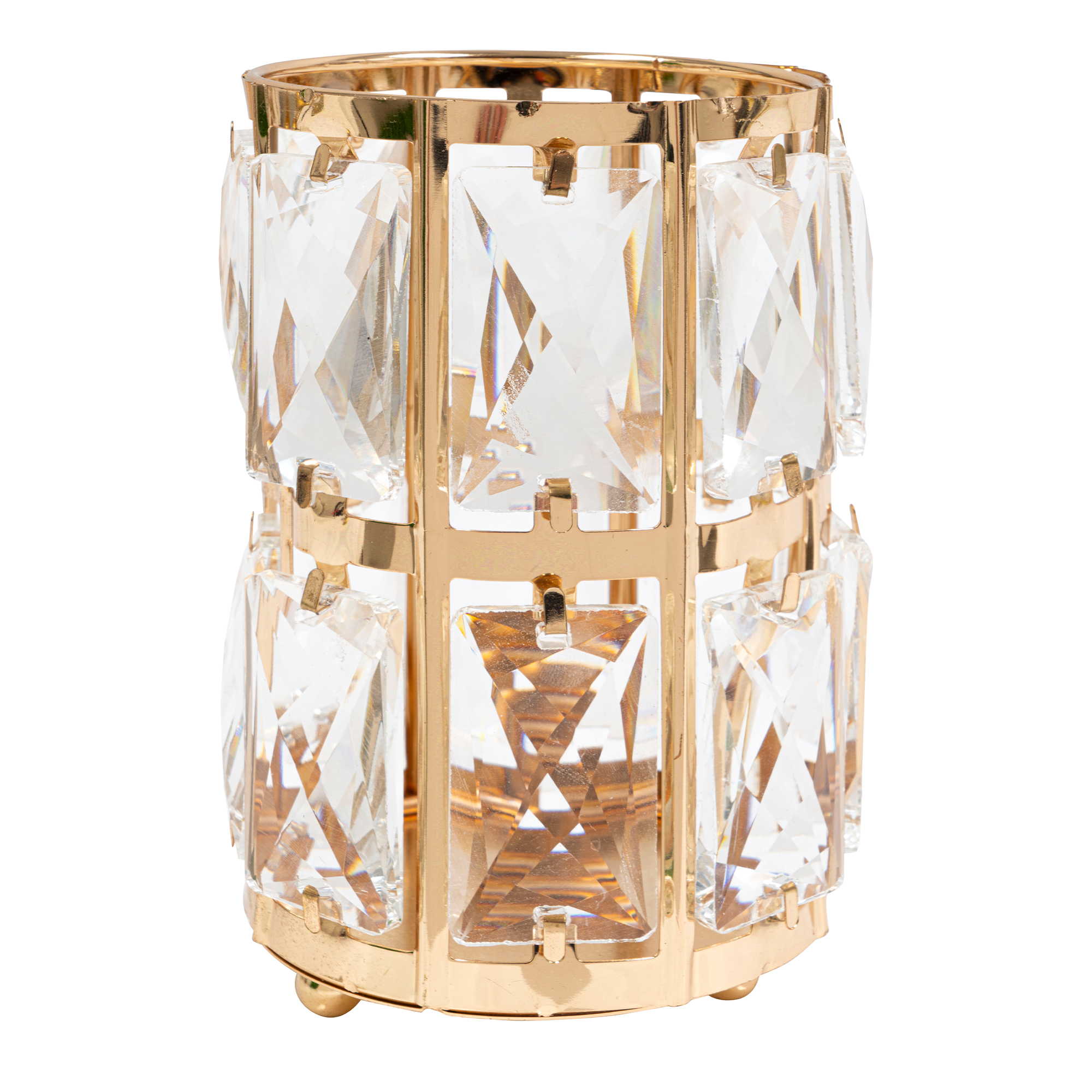 Crystal Gem Pillar Votive Candle Holder 5¾" - Gold