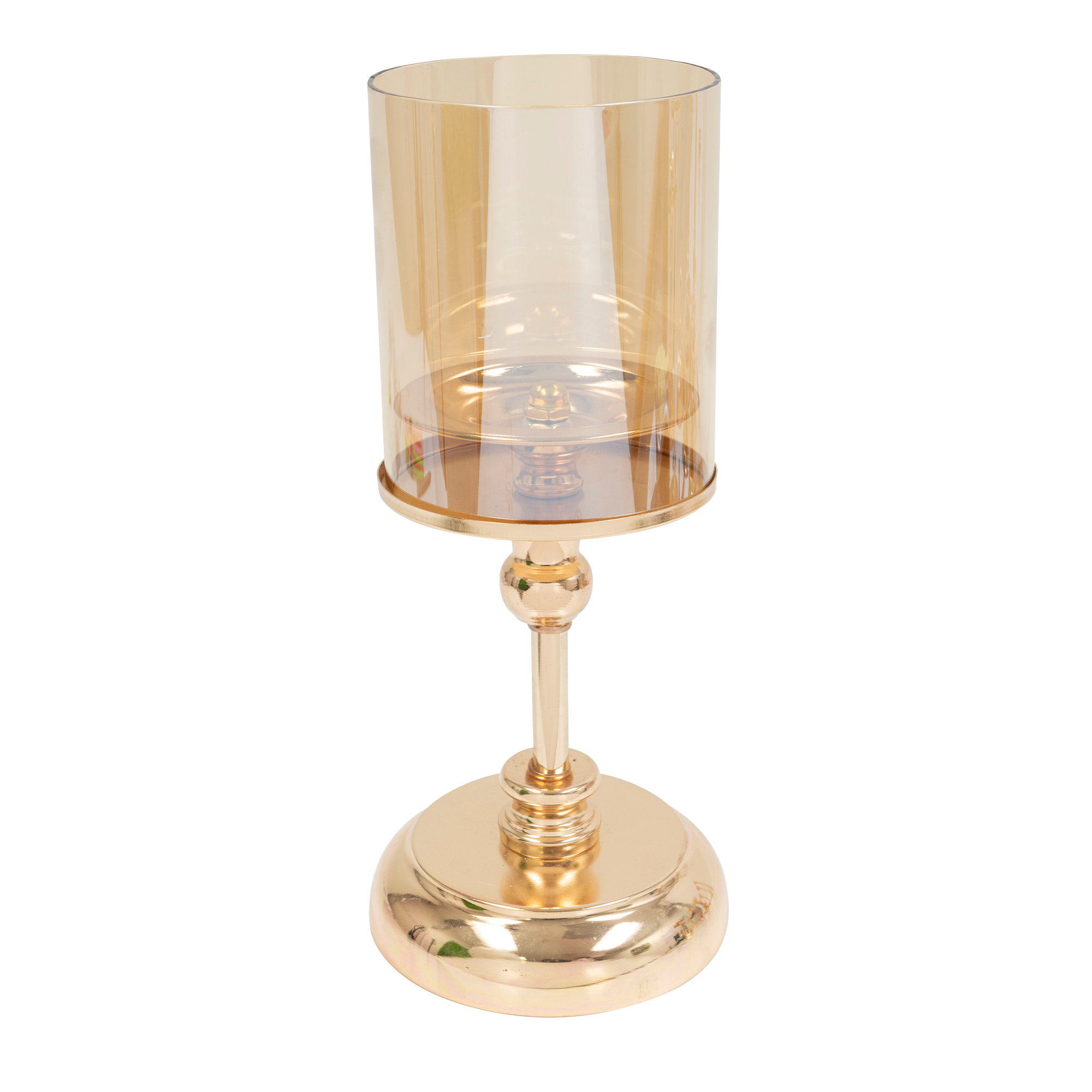 Metal Candle Holder With Glass Shade 10½" - Gold