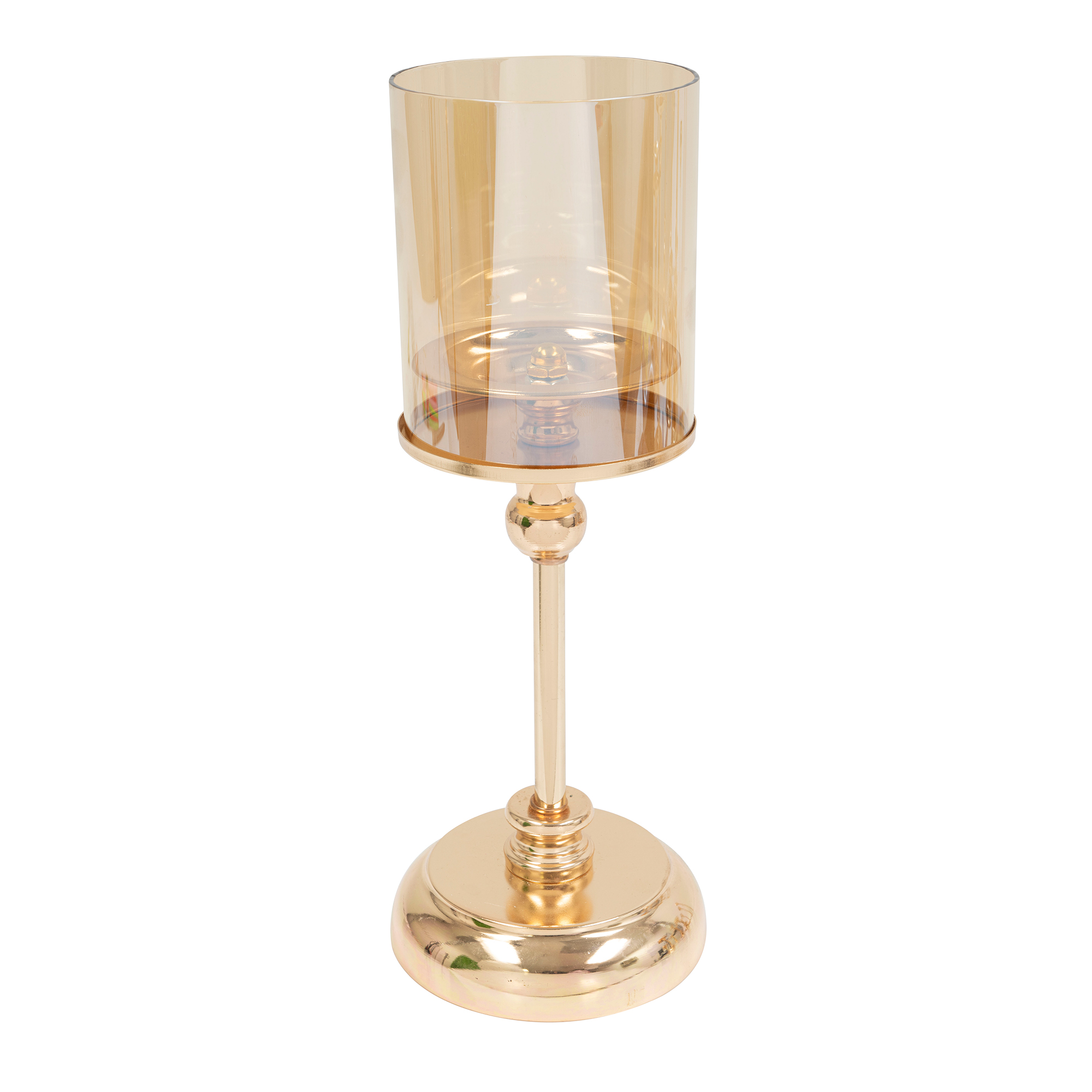 Metal Candle Holder With Glass Shade 12½" - Gold