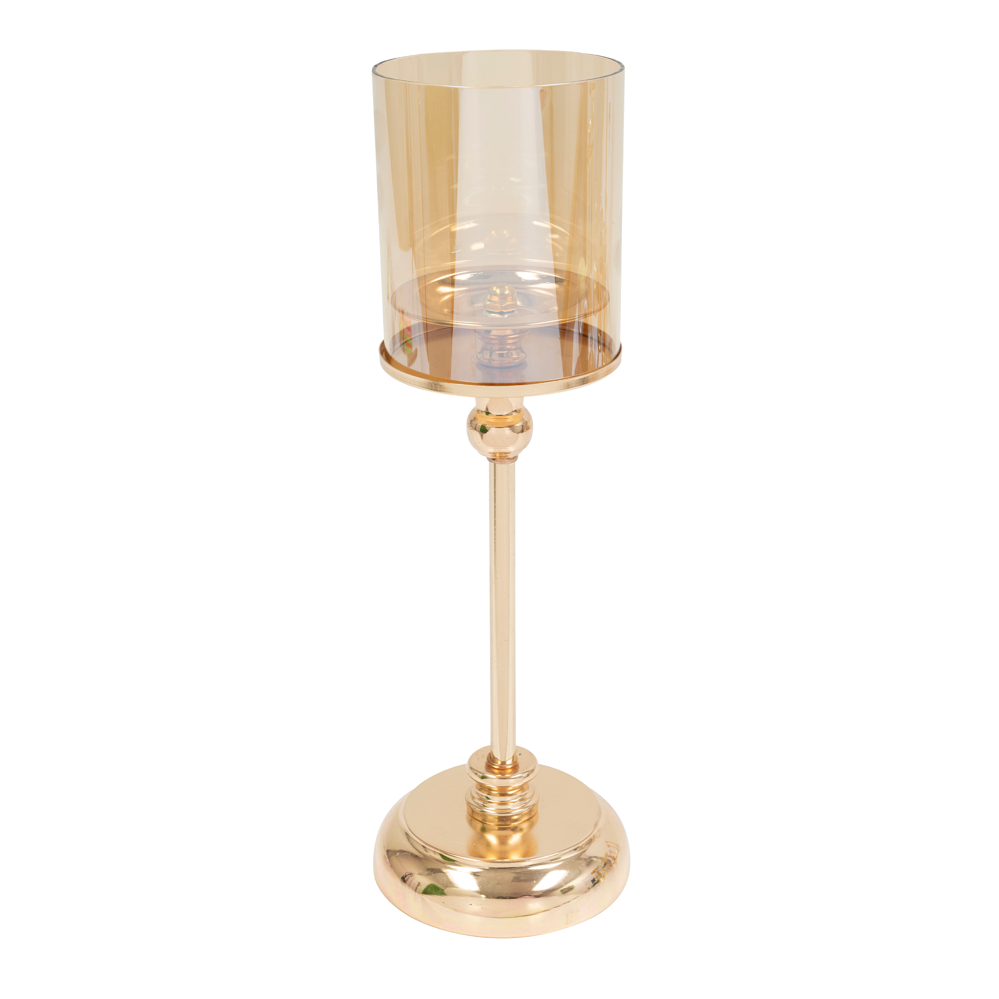 Metal Candle Holder With Glass Shade 14½" - Gold