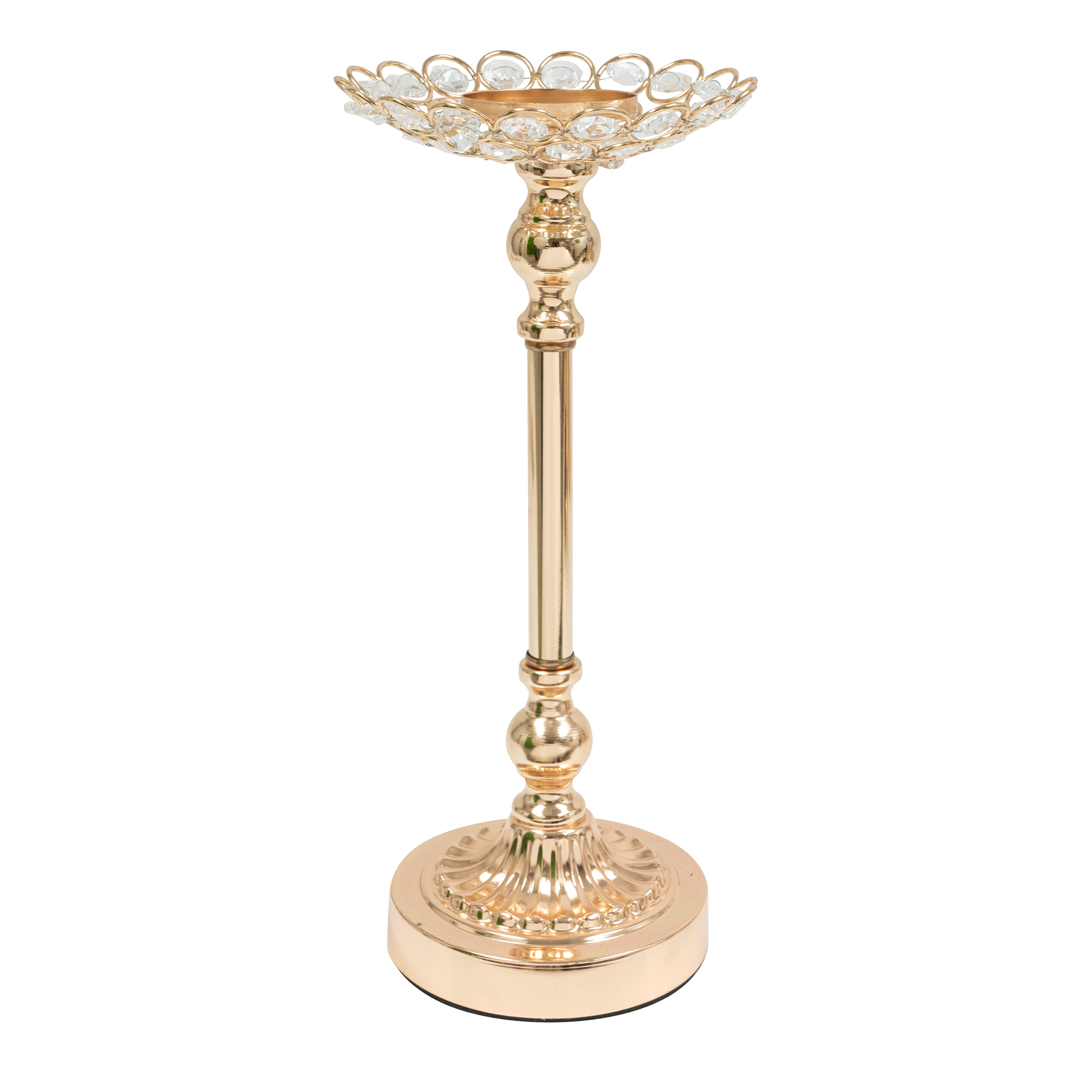 Metal Crystal Flower Shaped Candle Holder 12½" - Gold