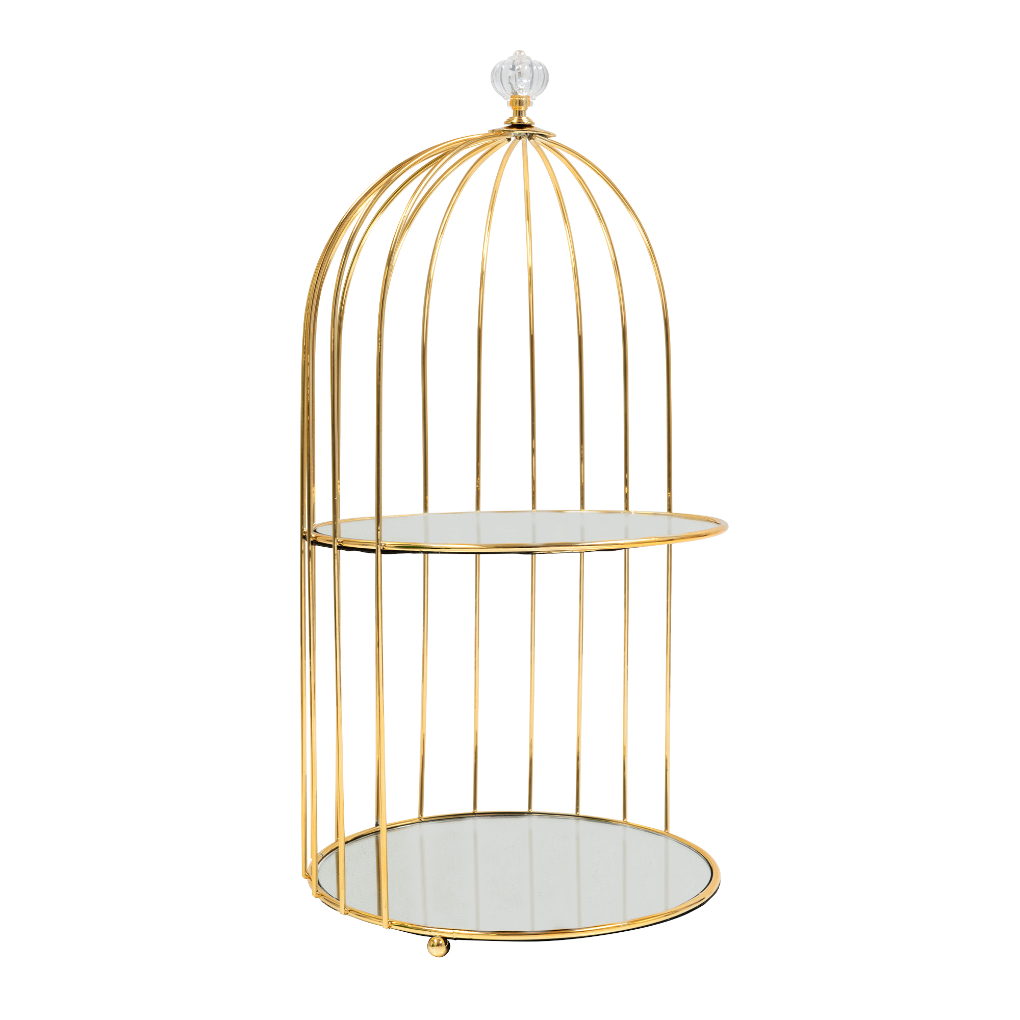 2 Layer Birdcage Cake Stand With Mirror 15½" - Gold
