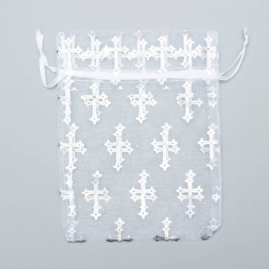 Organza Sheer Bags with Printed Metallic Crosses 5" x 6.5" -1