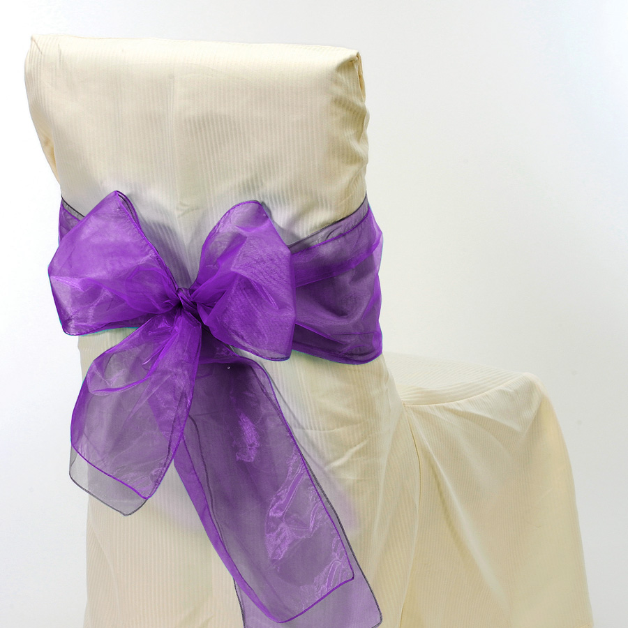 Sheer Organza Chair Bows 9" x 10` Purple - 6pcs/bag
