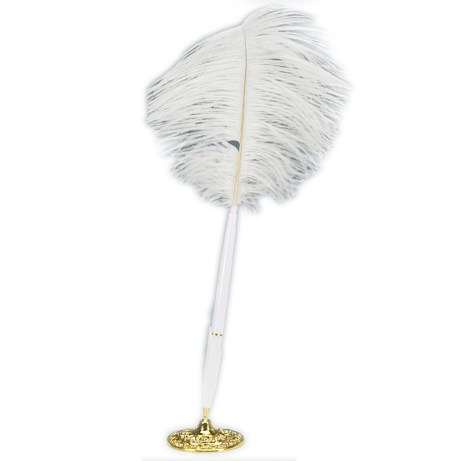 Ostrich Feather Plume Pen and Holder Set