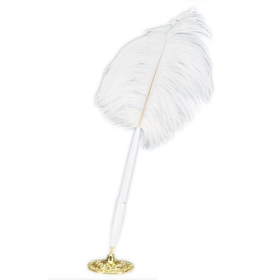 Ostrich Feather Plume Pen and Holder Set