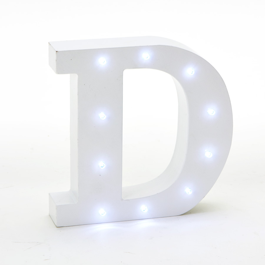 Wooden Vintage LED Marquee Freestanding Letter D - White