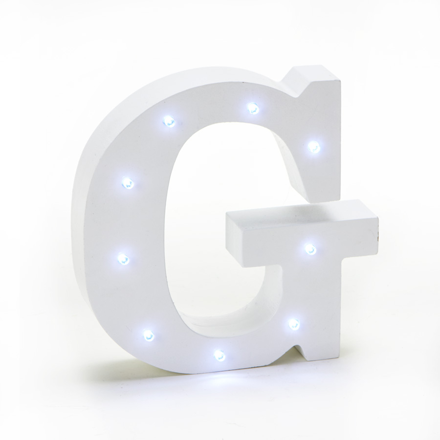 Wooden Vintage LED Marquee Freestanding Letter G - White
