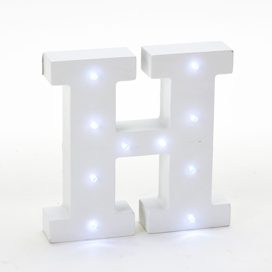 Wooden Vintage LED Marquee Freestanding Letter H - White