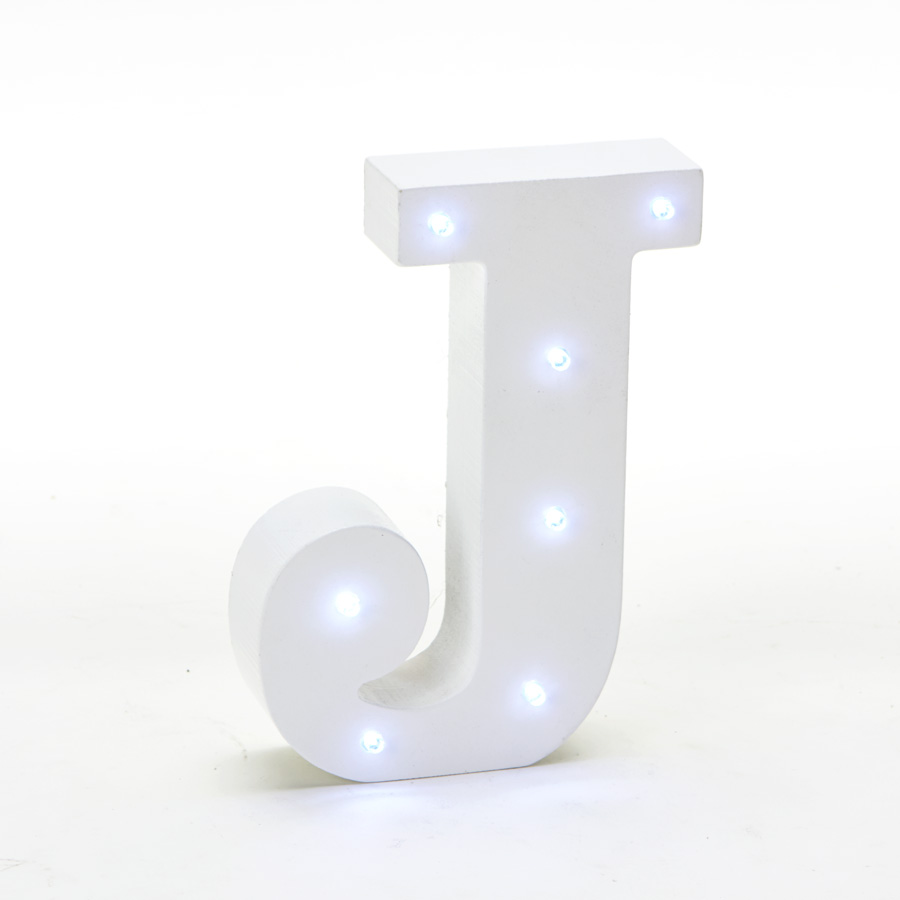 Wooden Vintage LED Marquee Freestanding Letter J - White
