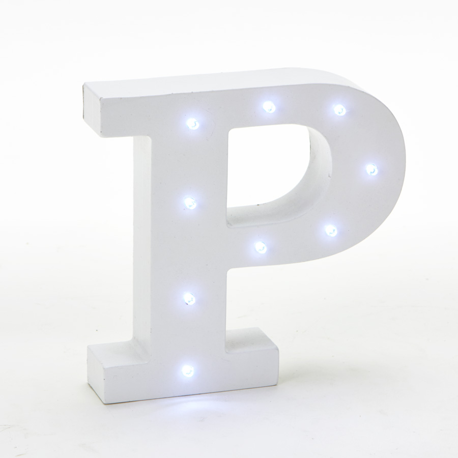 Wooden Vintage LED Marquee Freestanding Letter P - White