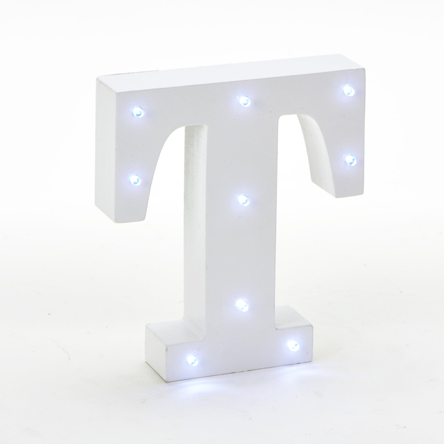 Wooden Vintage LED Marquee Freestanding Letter T - White