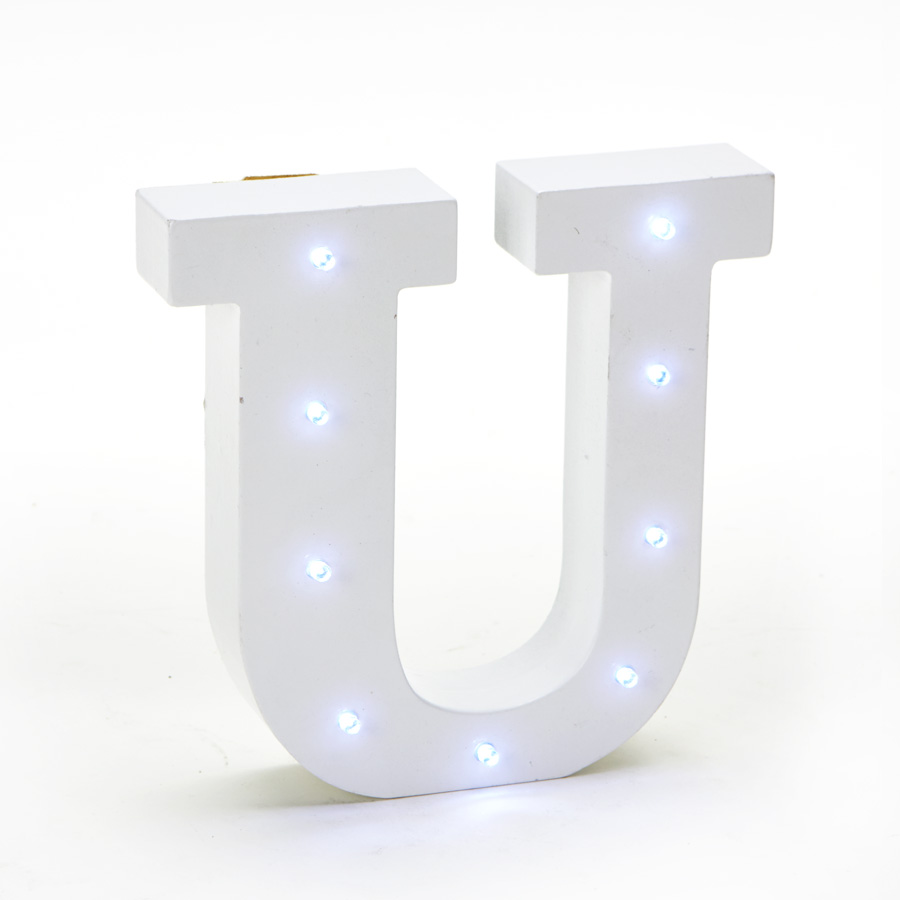 Wooden Vintage LED Marquee Freestanding Letter U - White