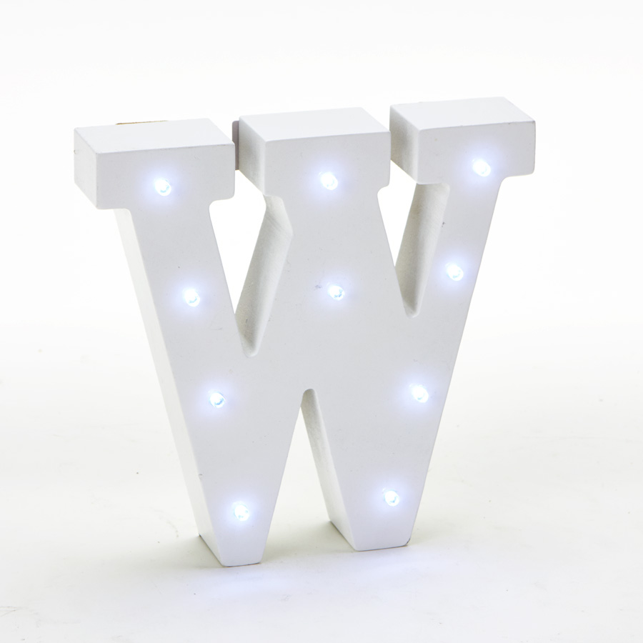Wooden Vintage LED Marquee Freestanding Letter W - White