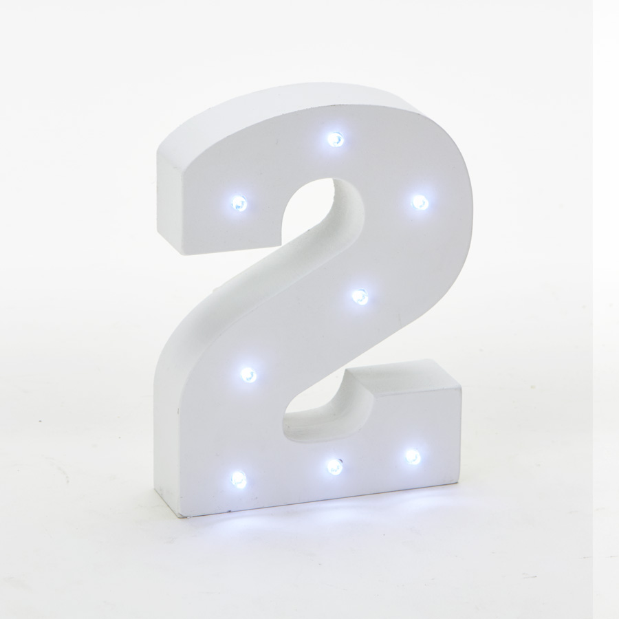 Wooden Vintage LED Marquee Freestanding Number 2 - White
