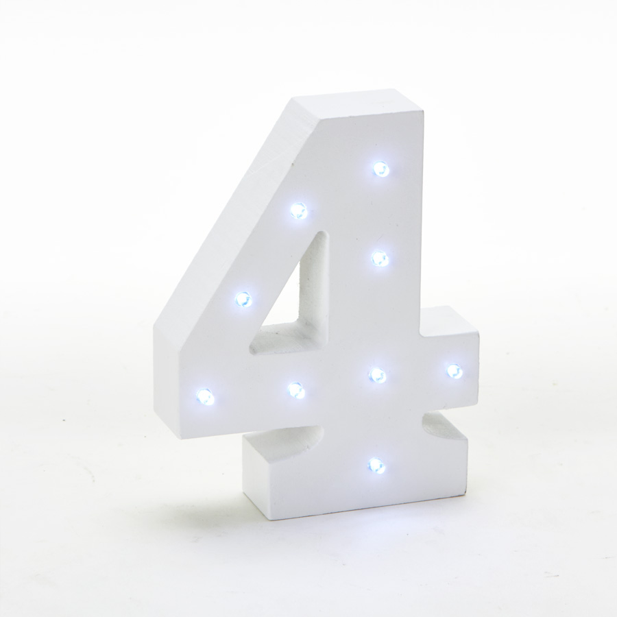 Wooden Vintage LED Marquee Freestanding Number 4 - White