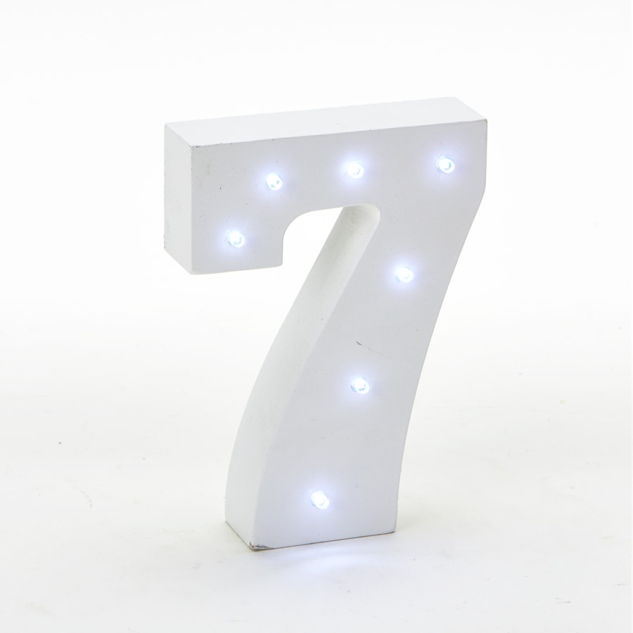 Wooden Vintage LED Marquee Freestanding Number 7 - White