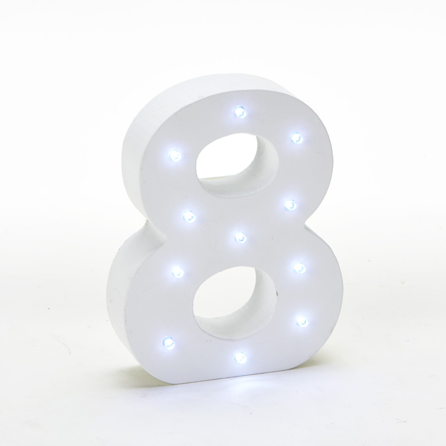 Wooden Vintage LED Marquee Freestanding Number 8 - White