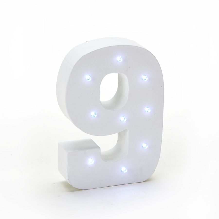 Wooden Vintage LED Marquee Freestanding Number 9 - White