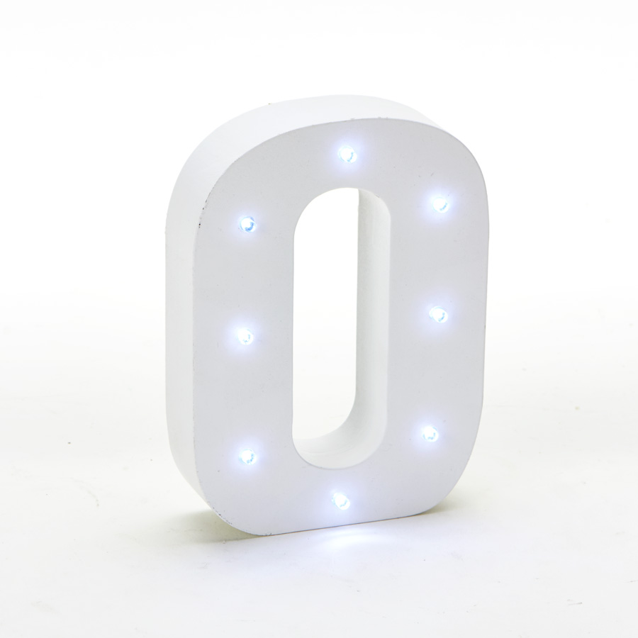 Wooden Vintage LED Marquee Freestanding Number 0 - White