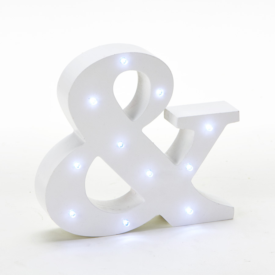 Wooden Vintage LED Marquee Freestanding Ampersand & - White