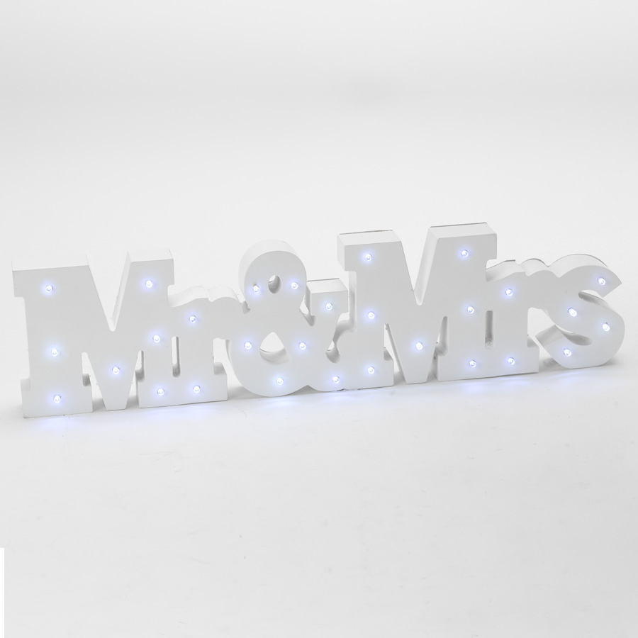 Wooden Vintage LED Marquee Freestanding Mr & Mrs - White