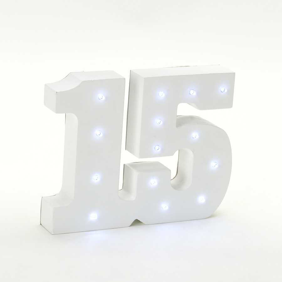 Wooden Vintage LED Marquee Freestanding Number 15 - White