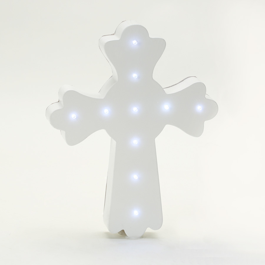 Wooden LED Marquee Cross 11 3/4" - White
