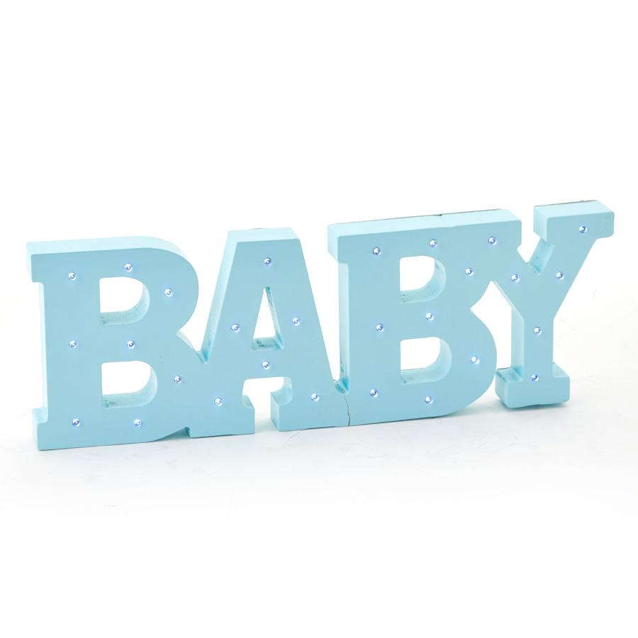 Wooden LED Marquee "Baby" - Blue