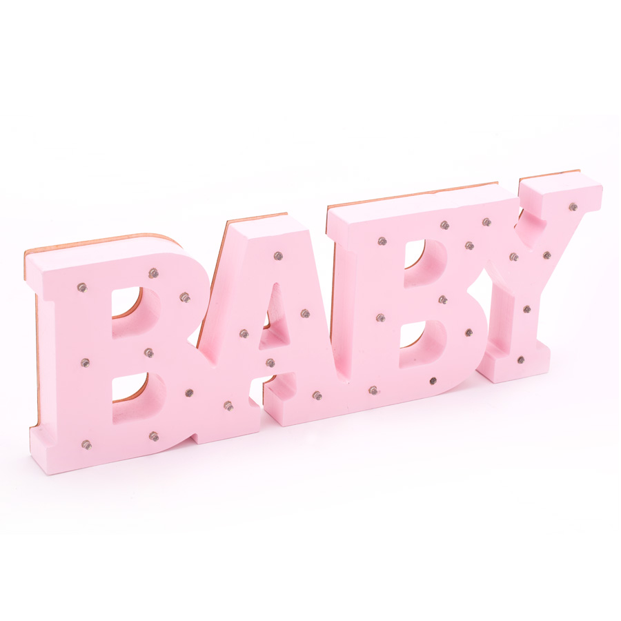 Wooden LED Marquee "Baby" - Pink