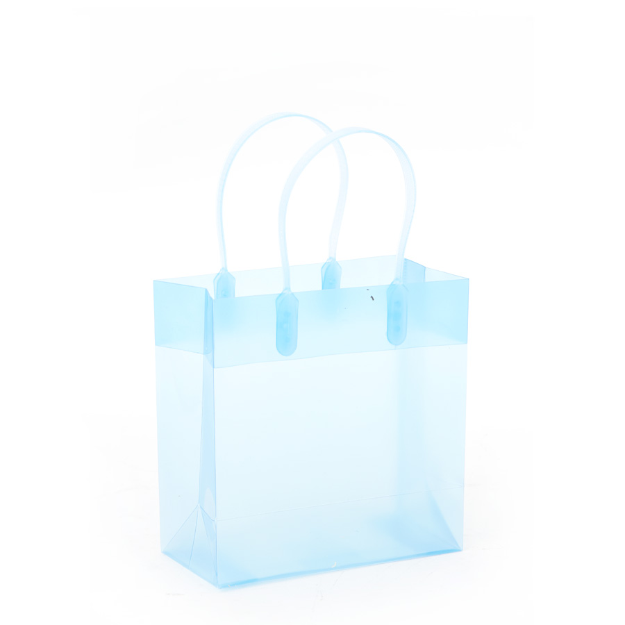 Plastic Transparent Gift Bag with Handles - 12pcs Pack - Blue