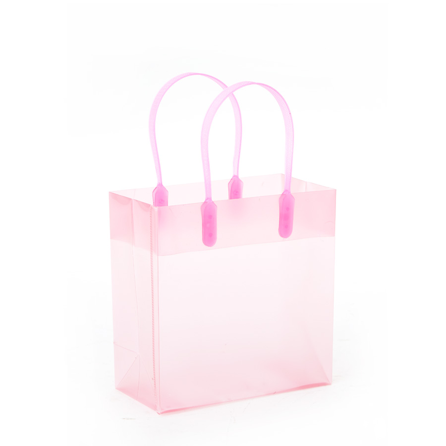 Plastic Transparent Gift Bag with Handles - 12pcs Pack - Pink