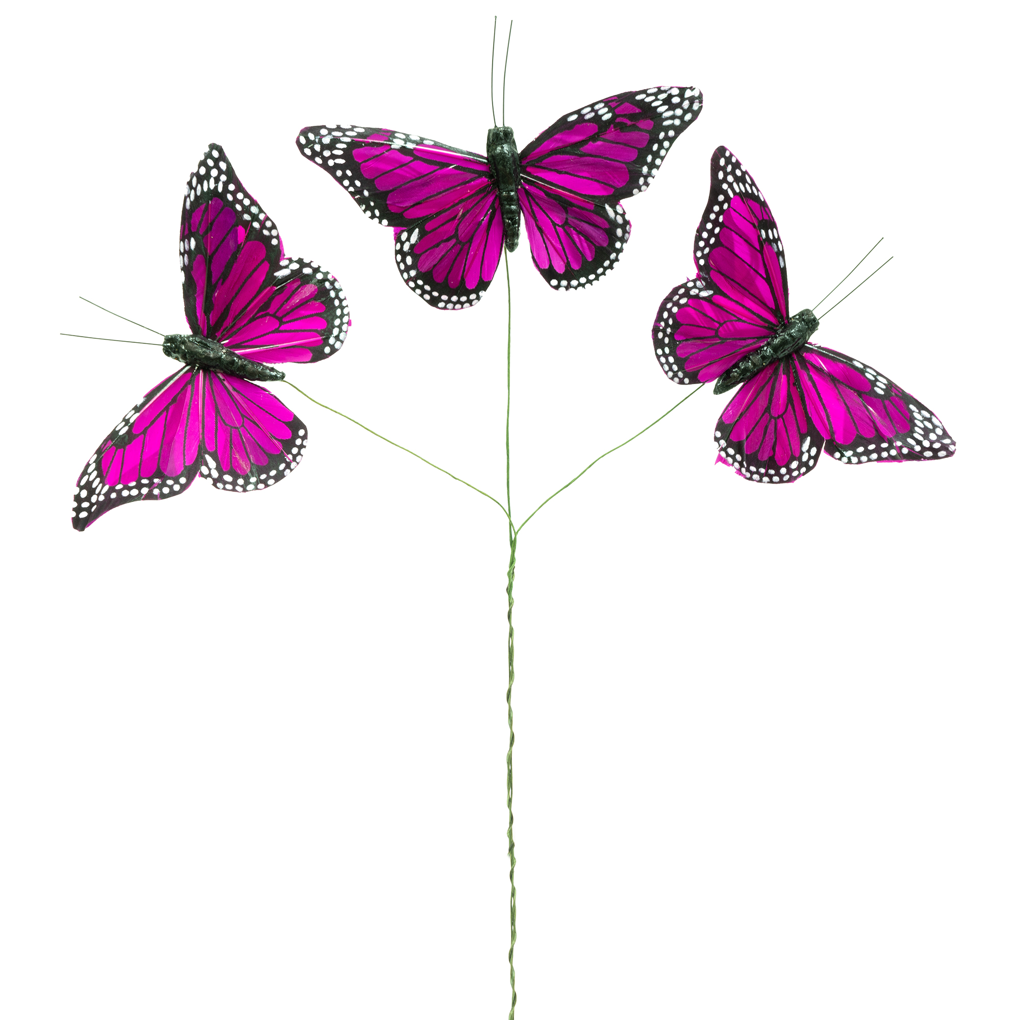 5" Artificial Monarch Butterfly 3pc/set With Wire - Fuchsia
