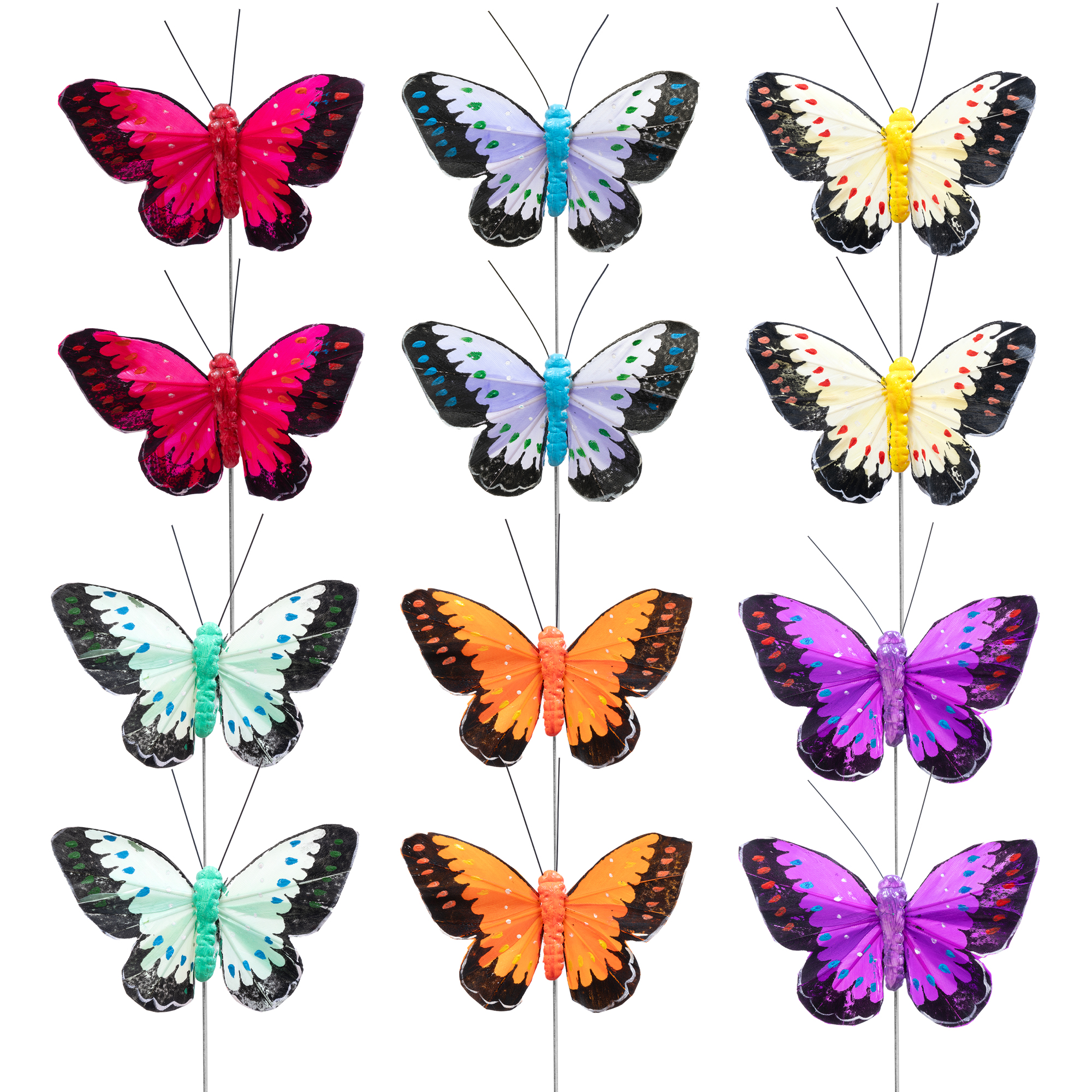 Feather Butterfly 4" 12pc/box - Assorted