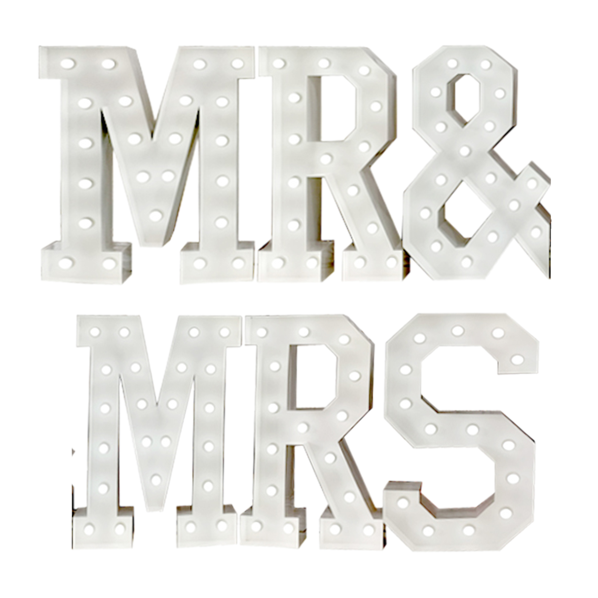 4ft Light Up Marquee Letters “MR&MRS” - White