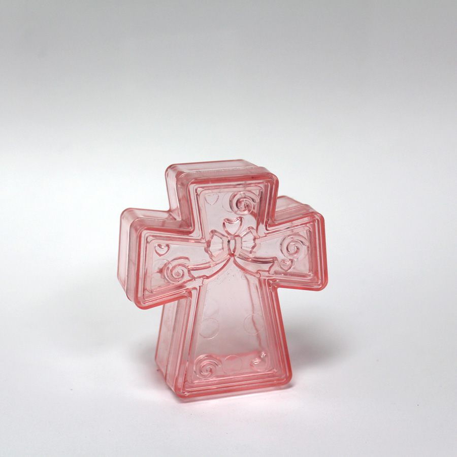 Plastic Cross Favor Box - 2½" Pink